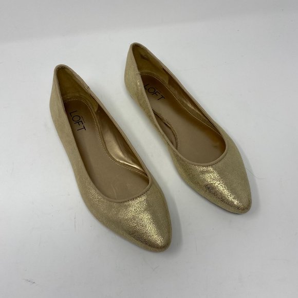 Ann Taylor Loft Gold Crackle Pointed Toe Slip On - Picture 2 of 8
